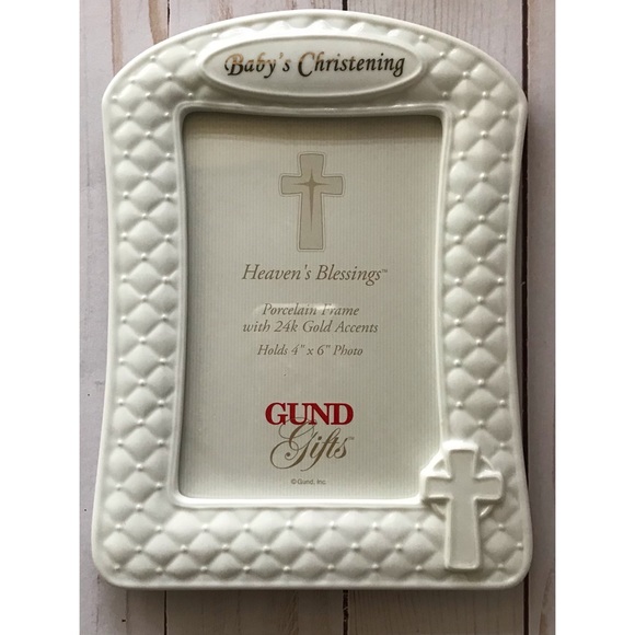 Baby’s Christening White Porcelain Frame 4x6 - Picture 6 of 7
